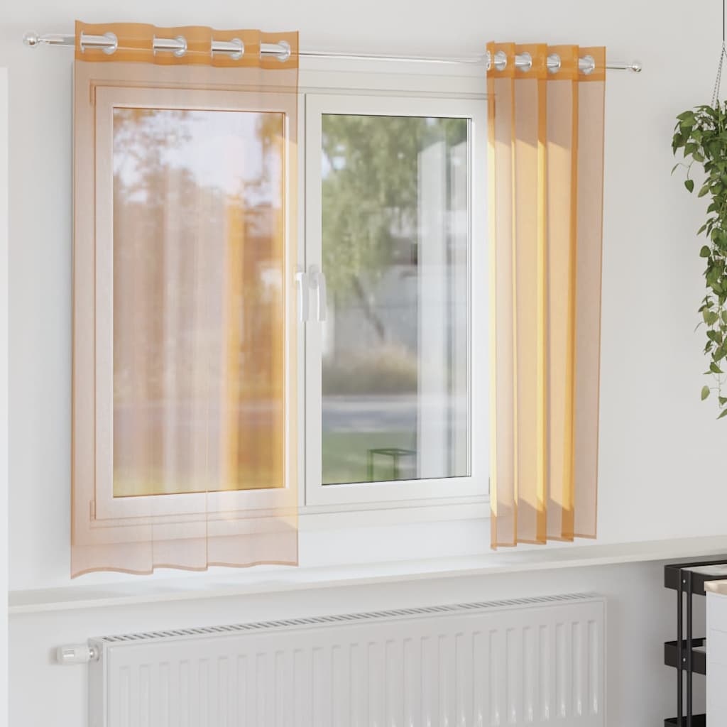 2 db narancssárga fátyolfüggönyök rojtokkal 140x175 cm
