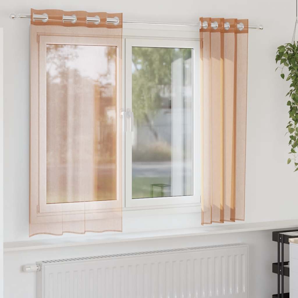 2 db terrakotta színű voile fátyolfüggönyök rojtokkal