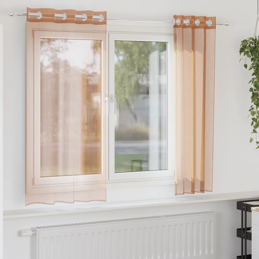 2 db terrakotta színű voile fátyolfüggönyök rojtokkal