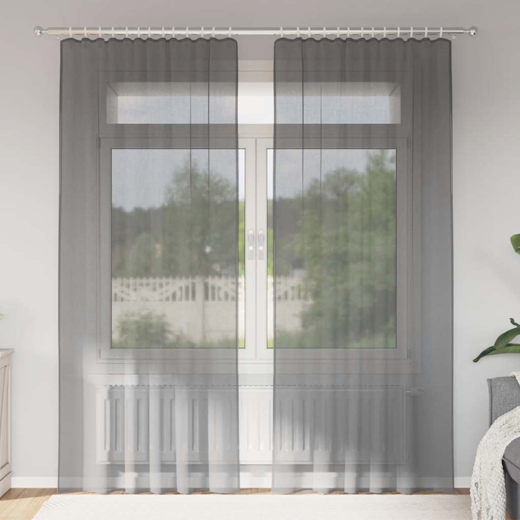 2 db sötétszürke voile függönyök rúd zsebekkel