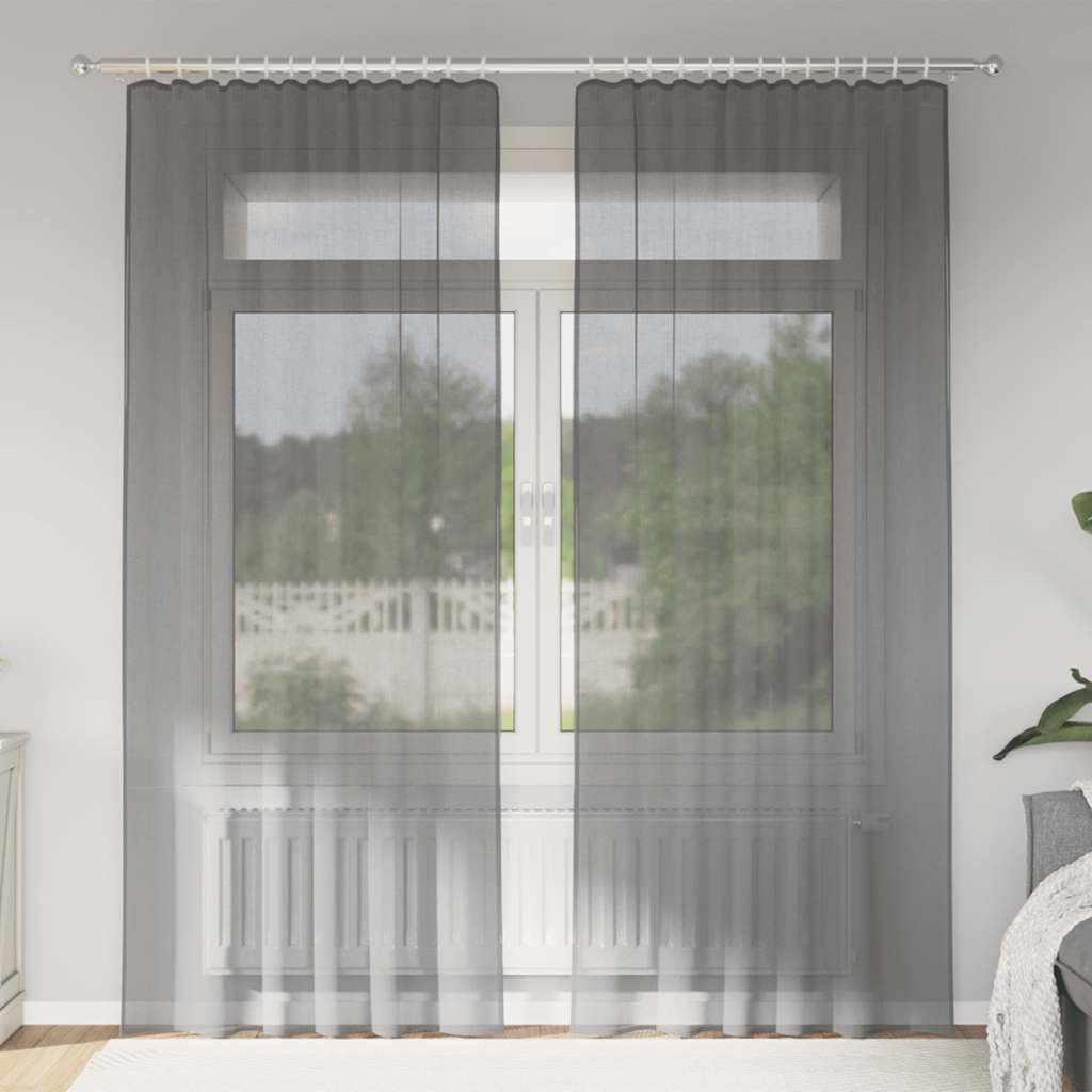 2 db sötétszürke voile függönyök rúd zsebekkel