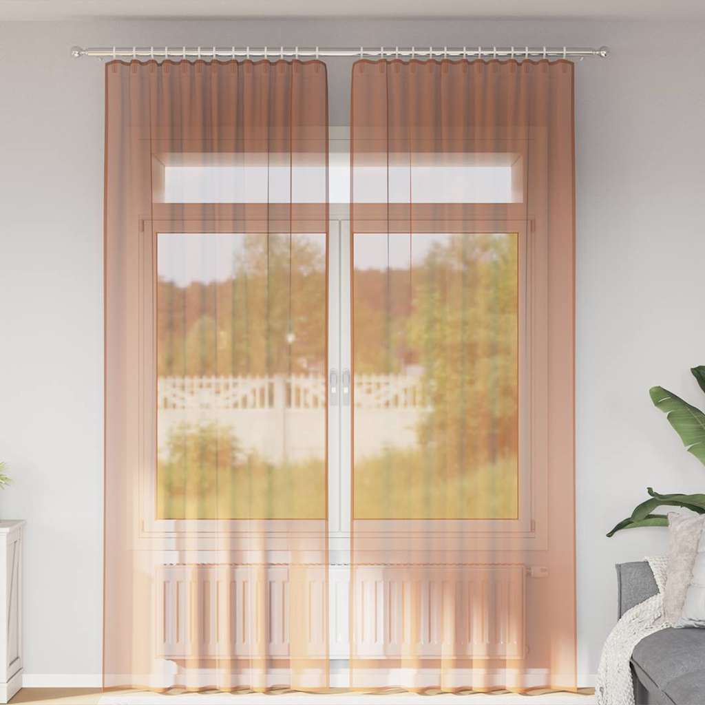 2 db terrakotta voile függönyök rúd zsebekkel
