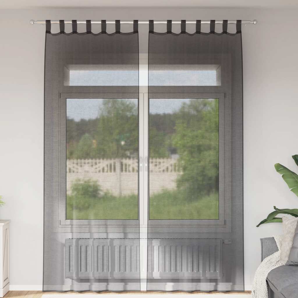 2 db fekete fátyolfüggönyök fülecske tetejével 140x260 cm