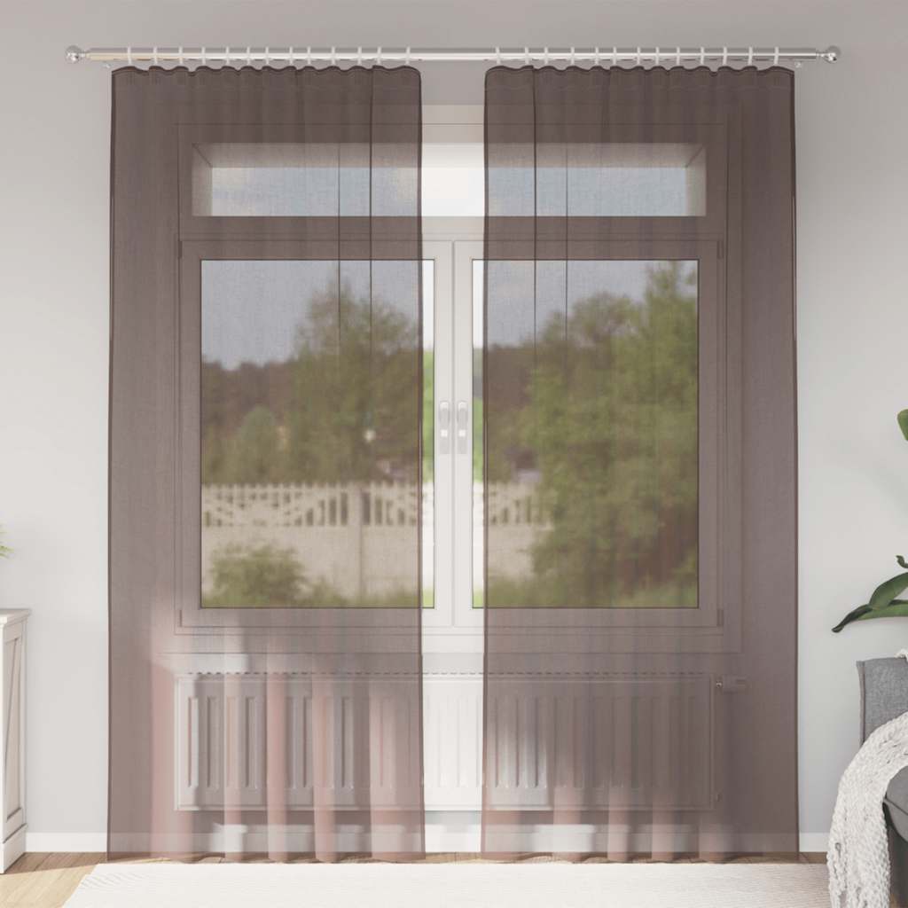 2 db barna fátyolfüggönyök fülecske tetejével 140x260 cm