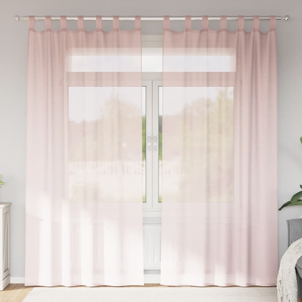 2 db világos rózsaszínű fátyolfüggönyök hurokkal 140x225 cm