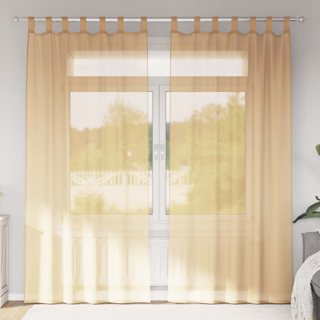 2 db homokszínű fátyolfüggönyök hurokkal 140x225 cm