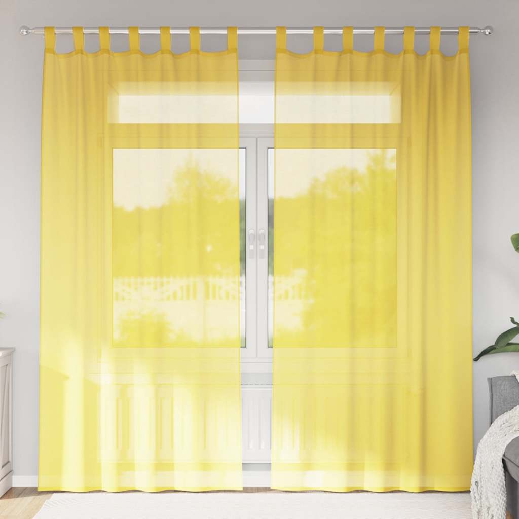 2 db sárga fátyolfüggönyök hurokkal 140x225 cm