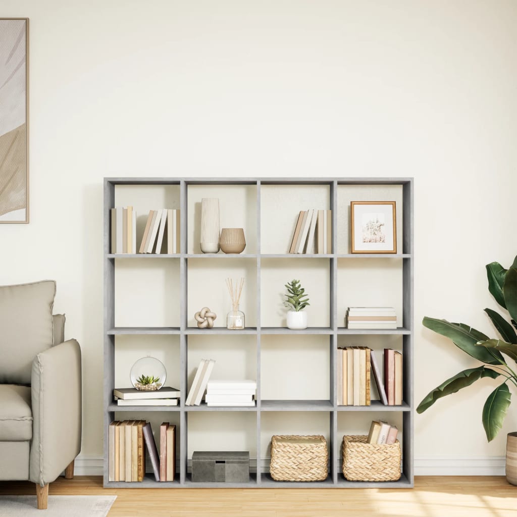 betonszürke szerelt fa könyvszekrény 137,5 x 29 x 137,5 cm