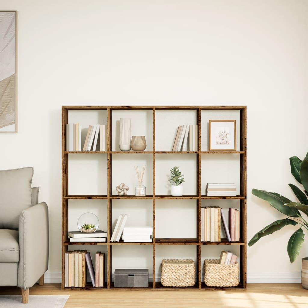 antik fa színű szerelt fa könyvszekrény 137,5 x 29 x 137,5 cm