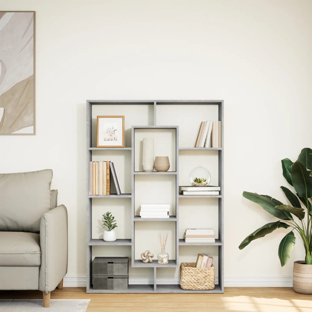 betonszürke szerelt fa könyvszekrény 102 x 29 x 143 cm