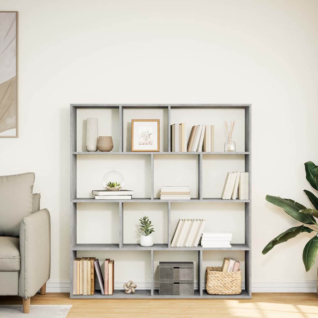 betonszürke szerelt fa könyvszekrény 132 x 29 x 141,5 cm