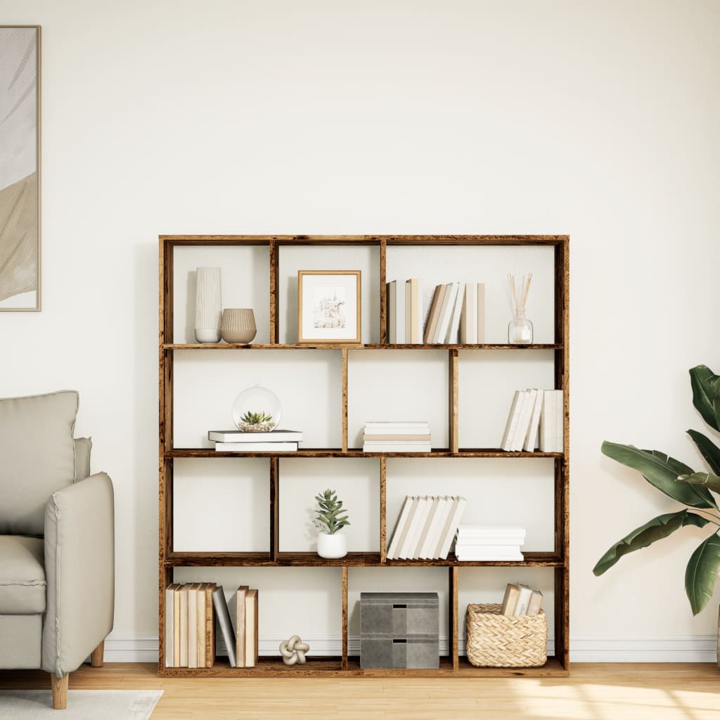 antik fa színű szerelt fa könyvszekrény 132 x 29 x 141,5 cm
