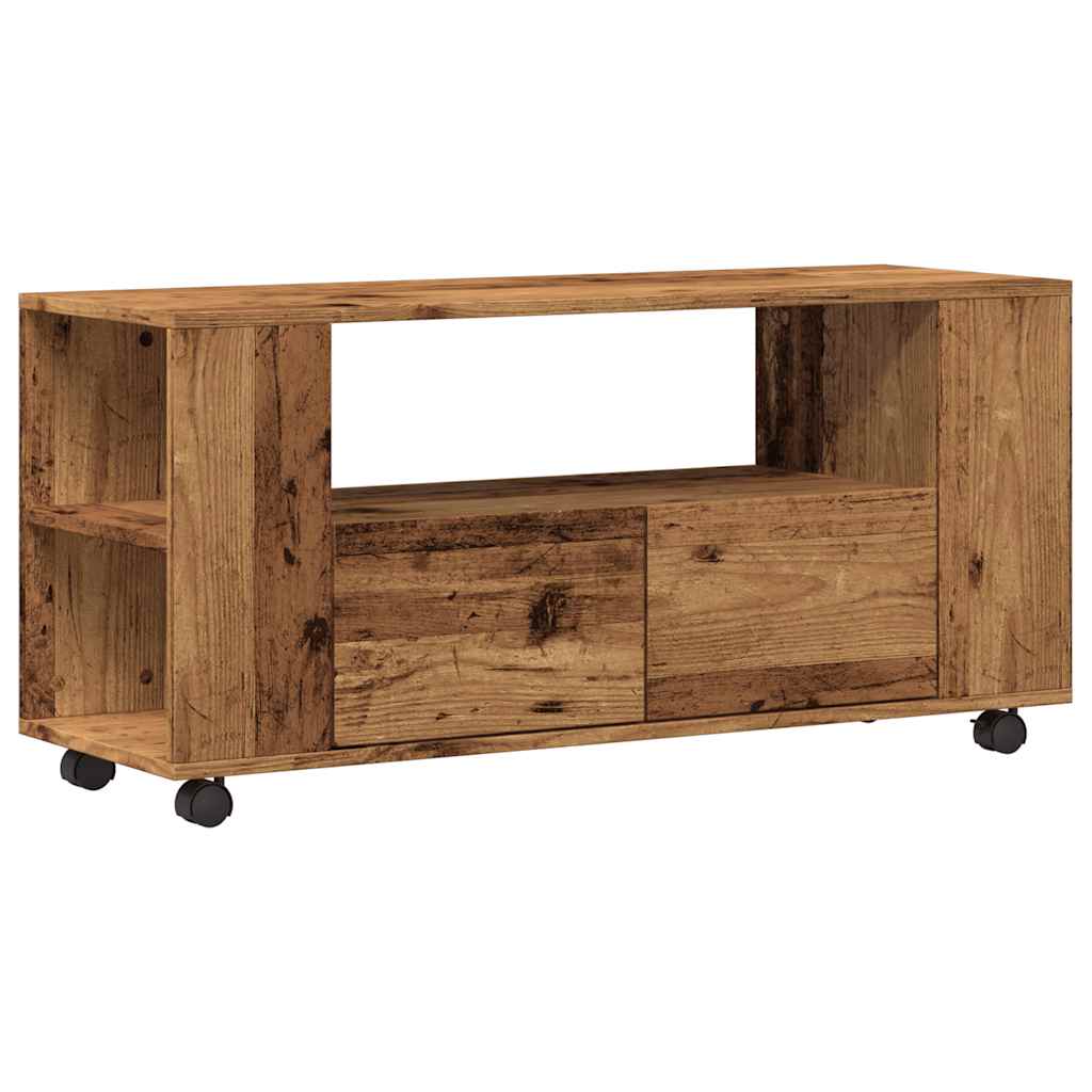 antik fa színű szerelt fa TV-szekrény kerekekkel 102x34,5x43 cm