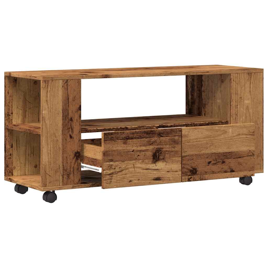 antik fa színű szerelt fa TV-szekrény kerekekkel 102x34,5x43 cm