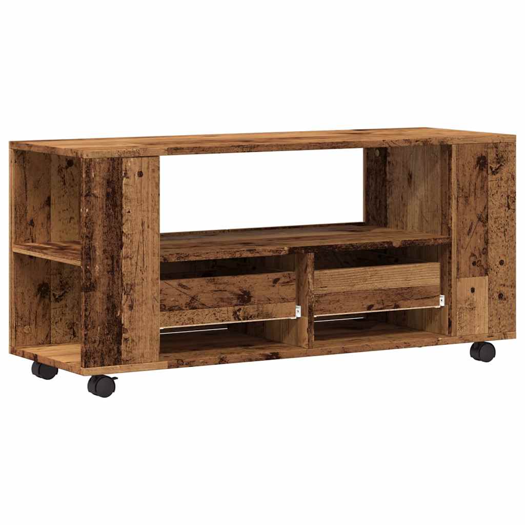 antik fa színű szerelt fa TV-szekrény kerekekkel 102x34,5x43 cm
