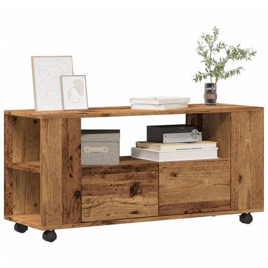 antik fa színű szerelt fa TV-szekrény kerekekkel 102x34,5x43 cm