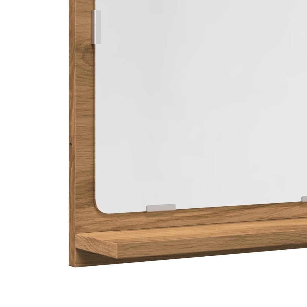 kézműves tölgy szerelt fa tükrös fürdőszobaszekrény 60x11x37 cm