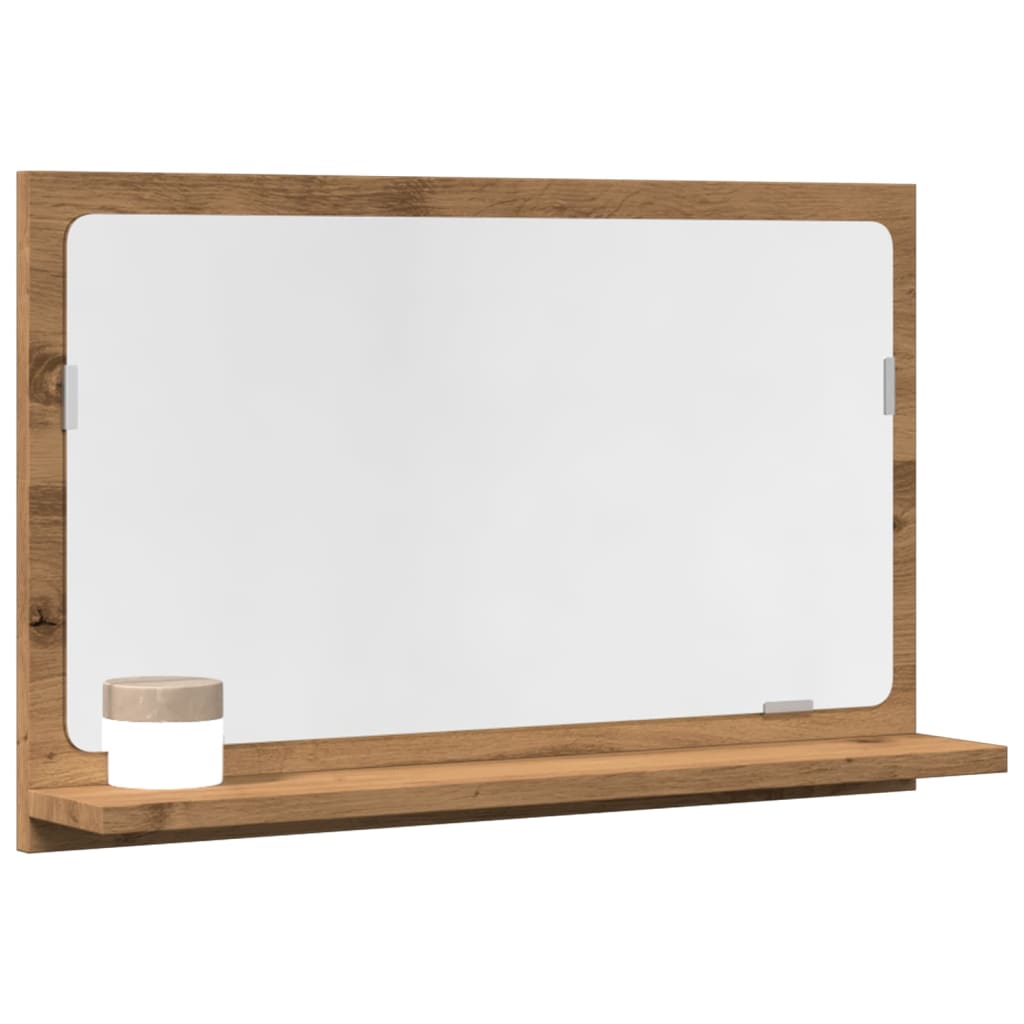kézműves tölgy szerelt fa tükrös fürdőszobaszekrény 60x11x37 cm