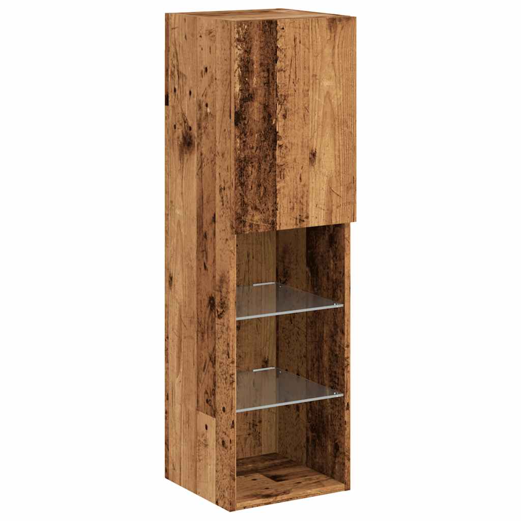 2 db antik fa színű TV-szekrény LED-lámpákkal 30,5x30x102 cm