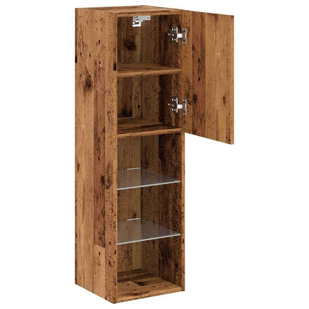 2 db antik fa színű TV-szekrény LED-lámpákkal 30,5x30x102 cm