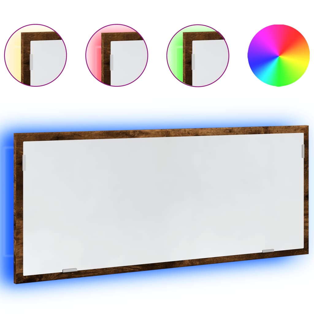 füstös tölgy szerelt fa LED-es fürdőszobatükör 100x8,5x37 cm