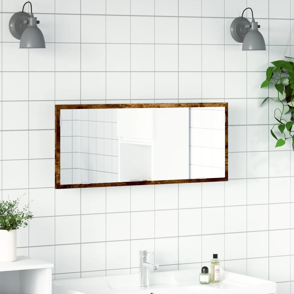 füstös tölgy szerelt fa LED-es fürdőszobatükör 100x8,5x37 cm