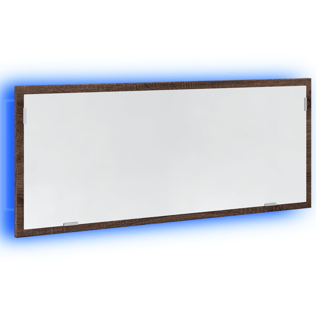 barna tölgy szerelt fa LED-es fürdőszobatükör 100x8,5x37 cm