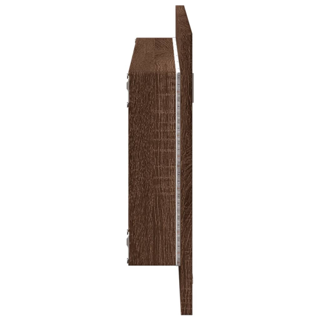 barna tölgy szerelt fa LED-es fürdőszobatükör 100x8,5x37 cm