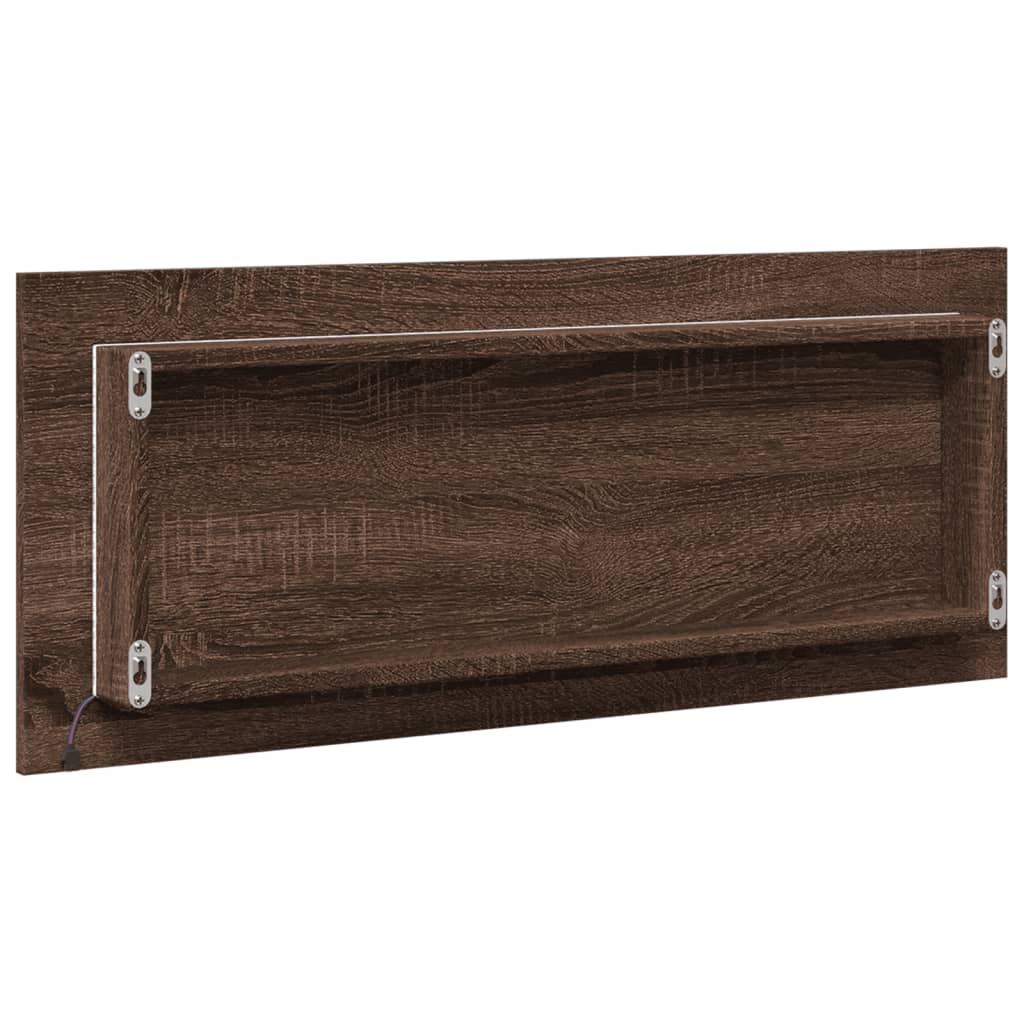 barna tölgy szerelt fa LED-es fürdőszobatükör 100x8,5x37 cm