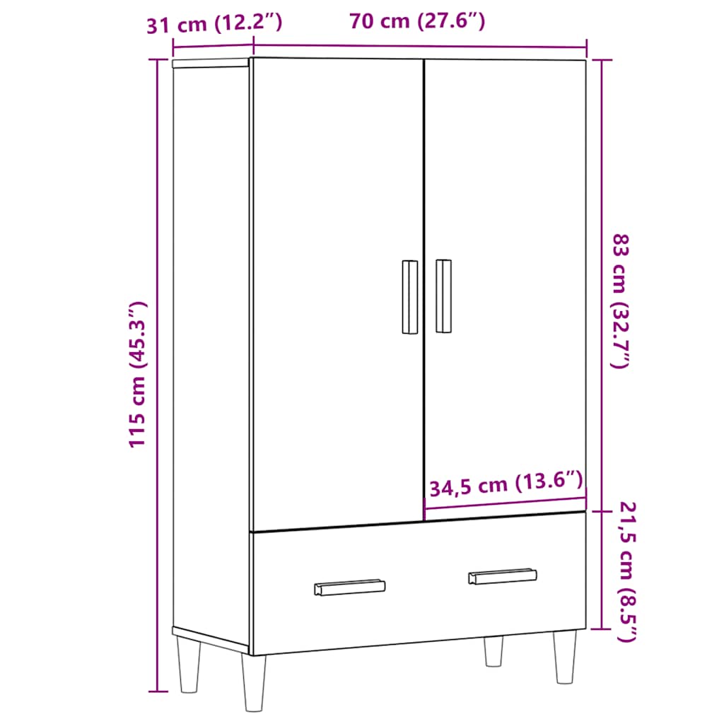 Highboard régi fa 70x31x115 cm gépesített fa