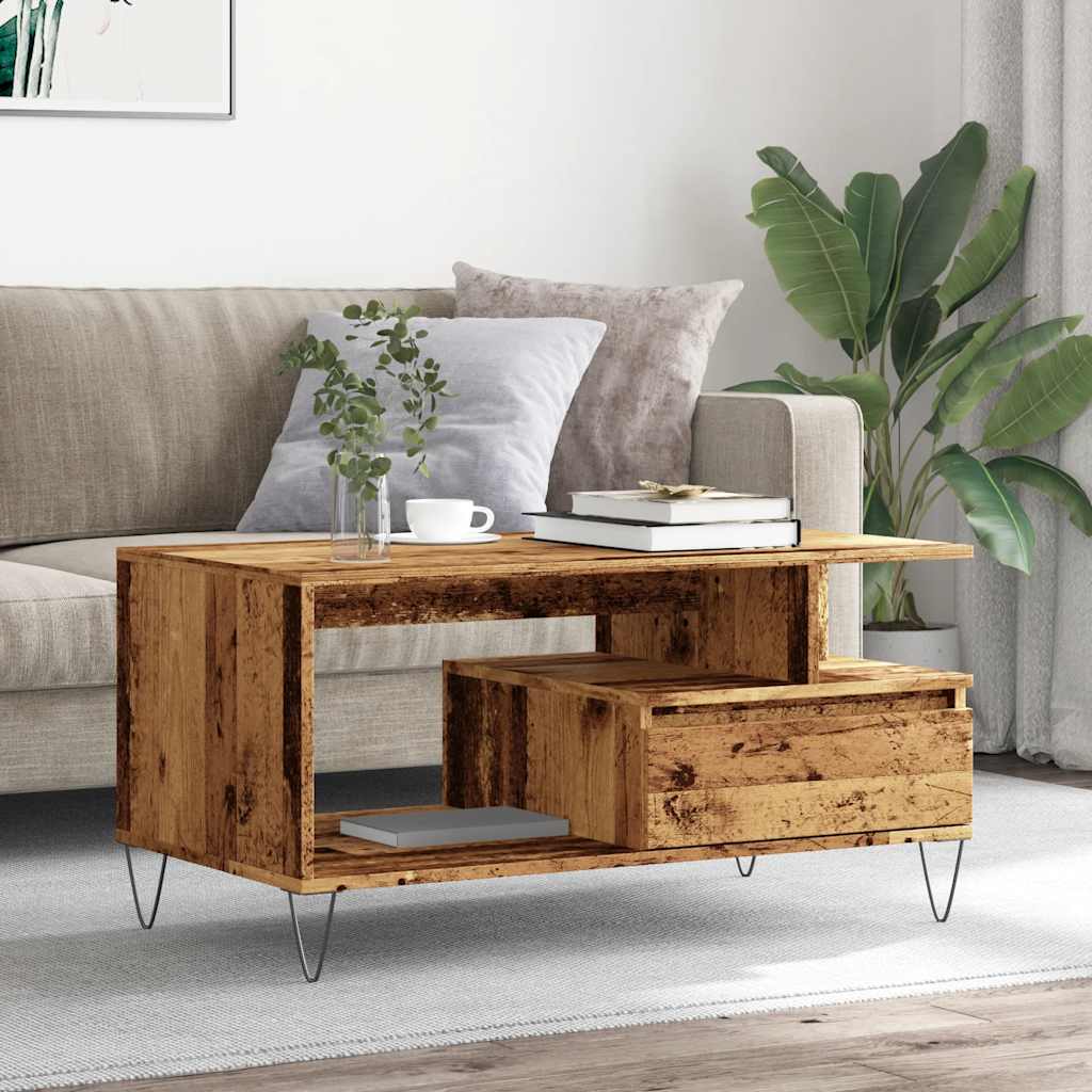 antik fa színű szerelt fa dohányzóasztal 90 x 49 x 45 cm