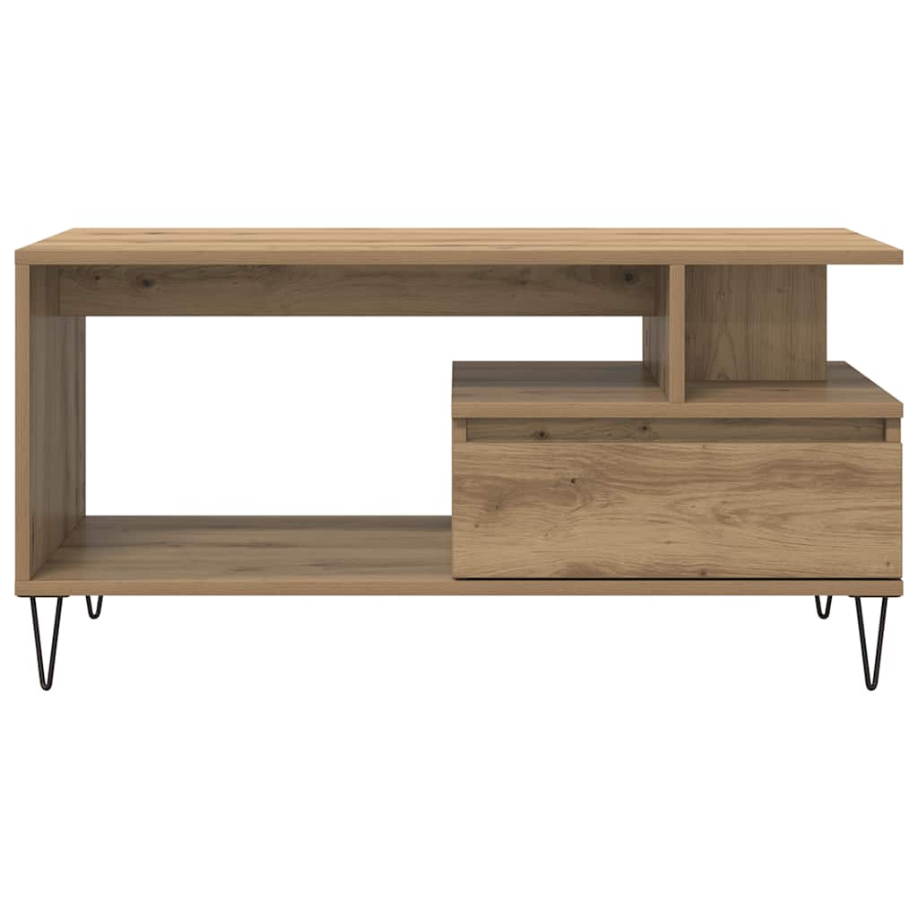 kézműves tölgy színű szerelt fa dohányzóasztal 90x49x45 cm