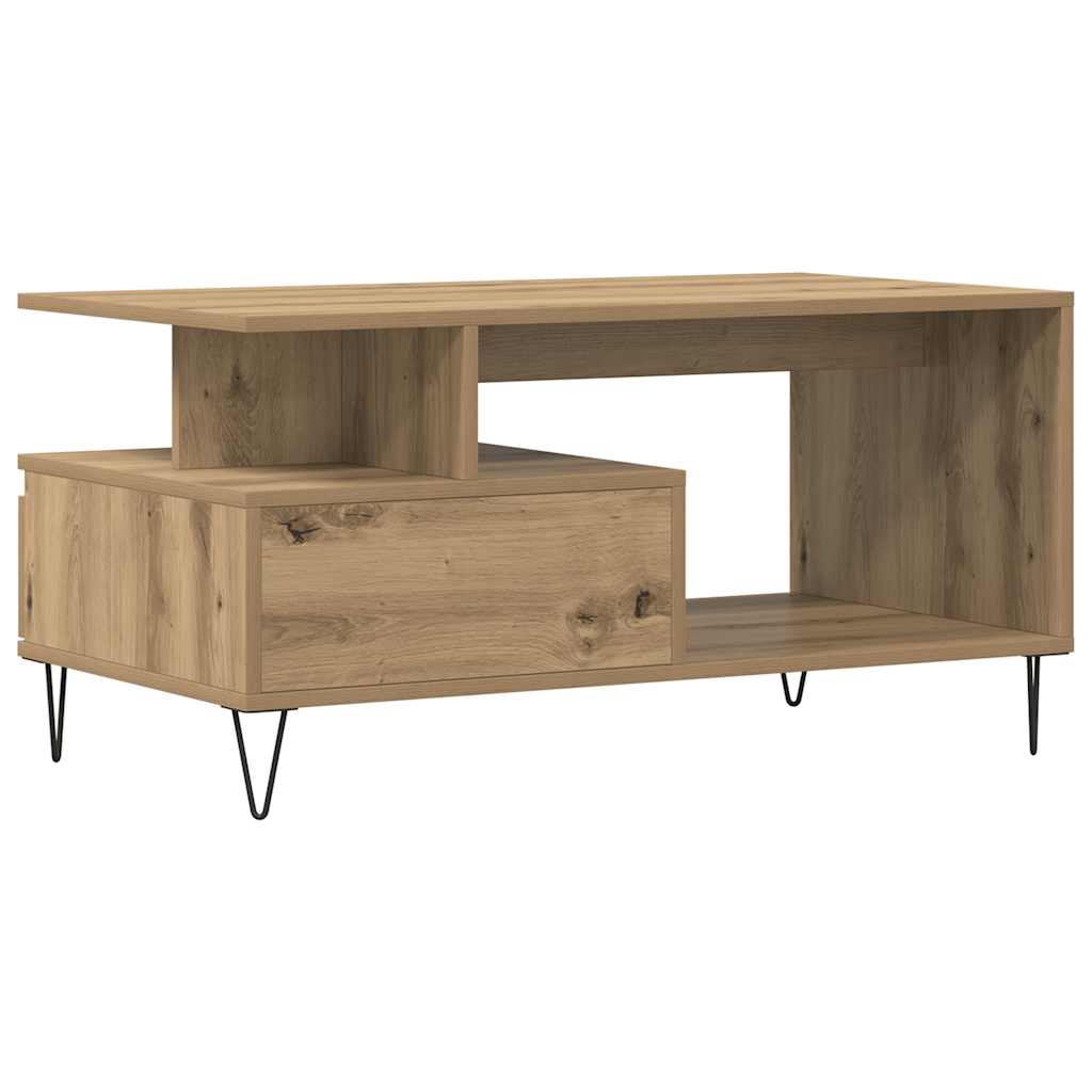 kézműves tölgy színű szerelt fa dohányzóasztal 90x49x45 cm