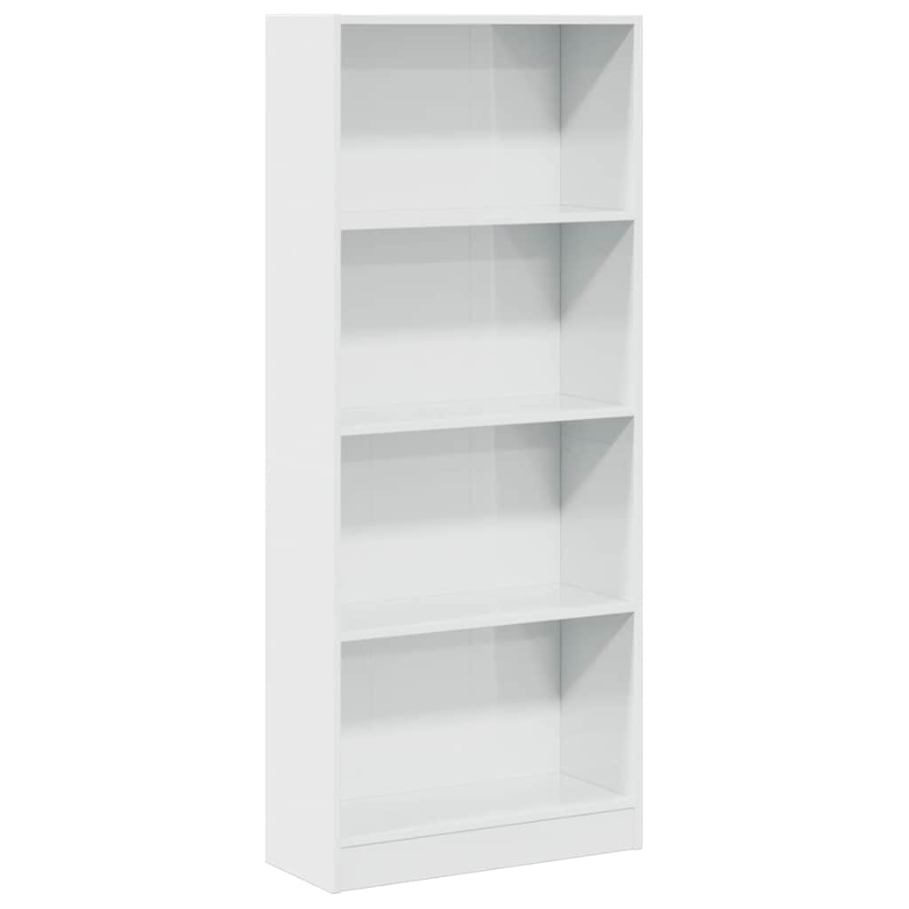 magasfényű fehér szerelt fa könyvespolc 60 x 24 x 143 cm
