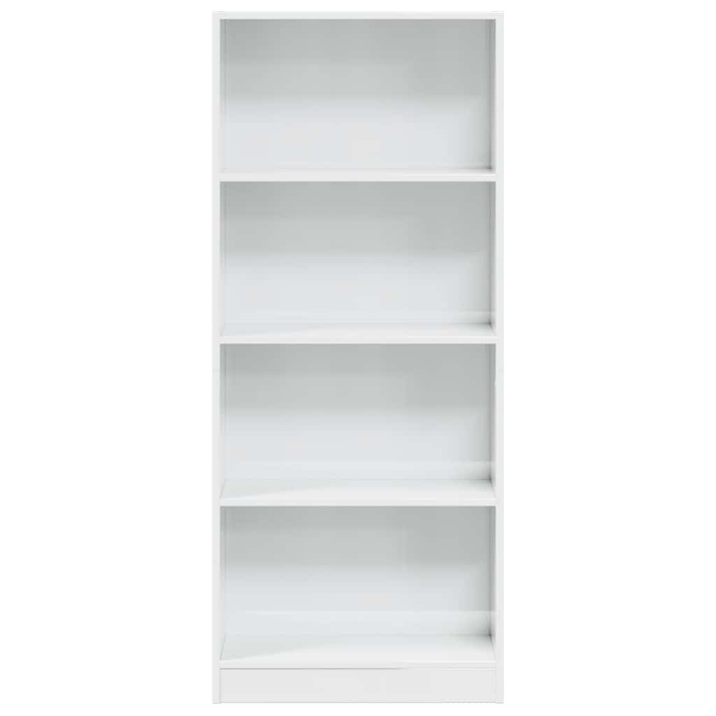 magasfényű fehér szerelt fa könyvespolc 60 x 24 x 143 cm