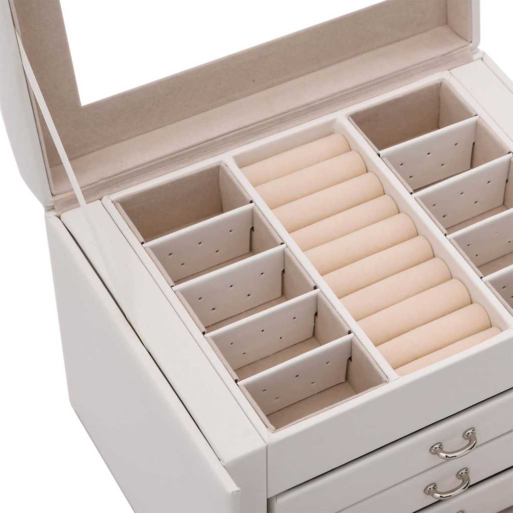 ékszerdoboz 4 rétegű tükörrel zárható fehér 22,5x17,5x16,5 cm