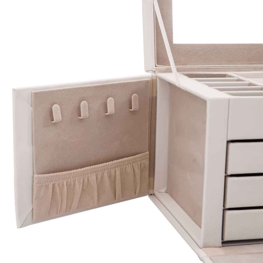 ékszerdoboz 4 rétegű tükörrel zárható fehér 22,5x17,5x16,5 cm