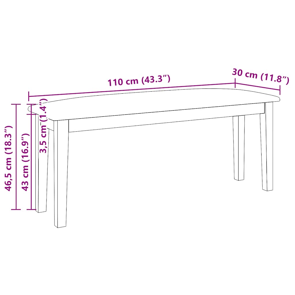 tömörfa gumiból pad 110 cm