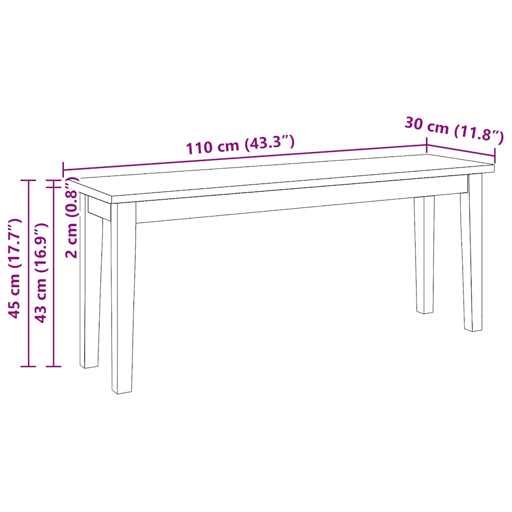 fehér tömörfa gumiból pad 110 cm