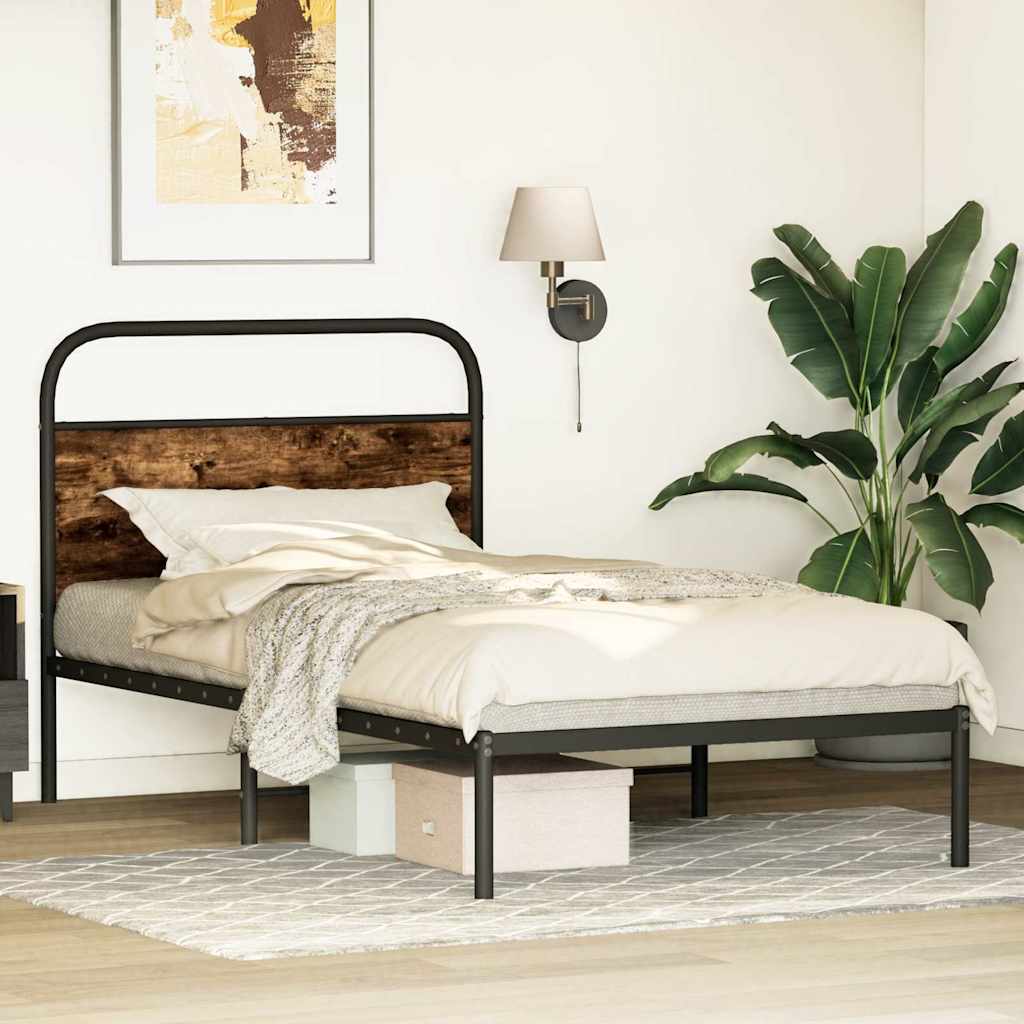 ágykeret matrac nélkül 107x203 cm füstölt tölgy fűrészelt fa