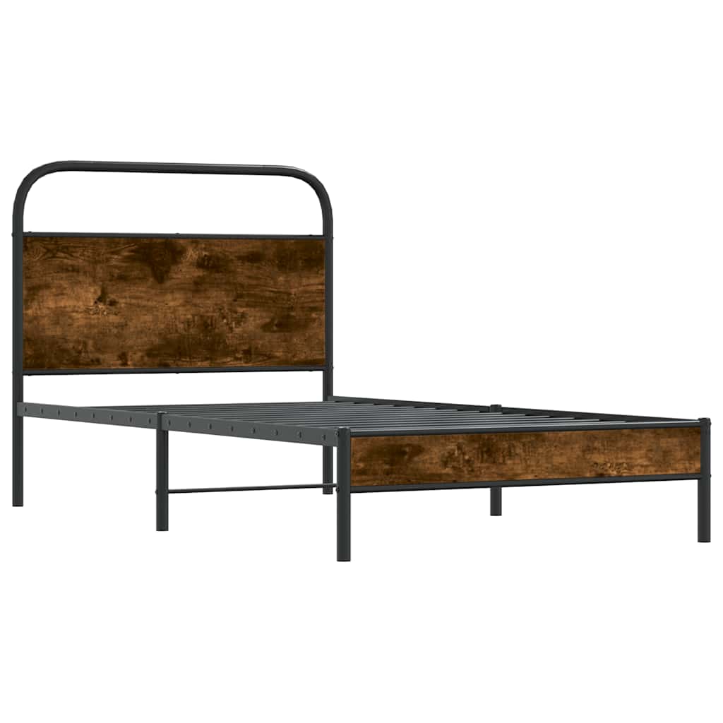 ágykeret matrac nélkül 90x200 cm füstölt tölgy fűrészelt fa
