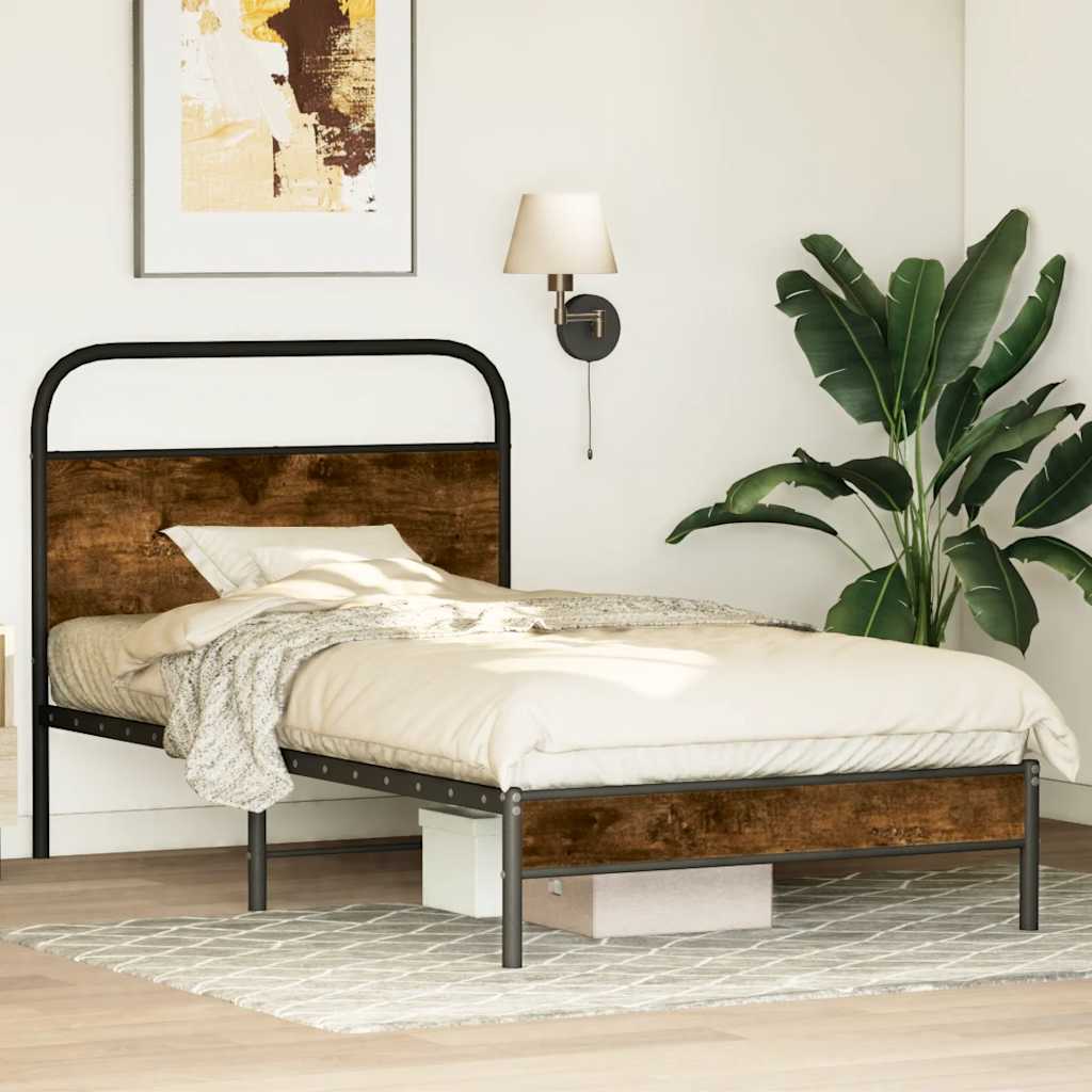 ágykeret matrac nélkül 90x200 cm füstölt tölgy fűrészelt fa