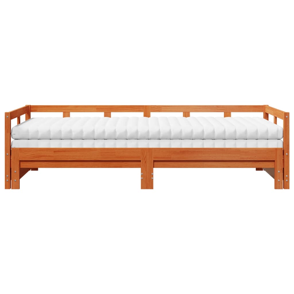 viaszbarna tömör fenyő kihúzható kanapéágy matracokkal 80x200cm