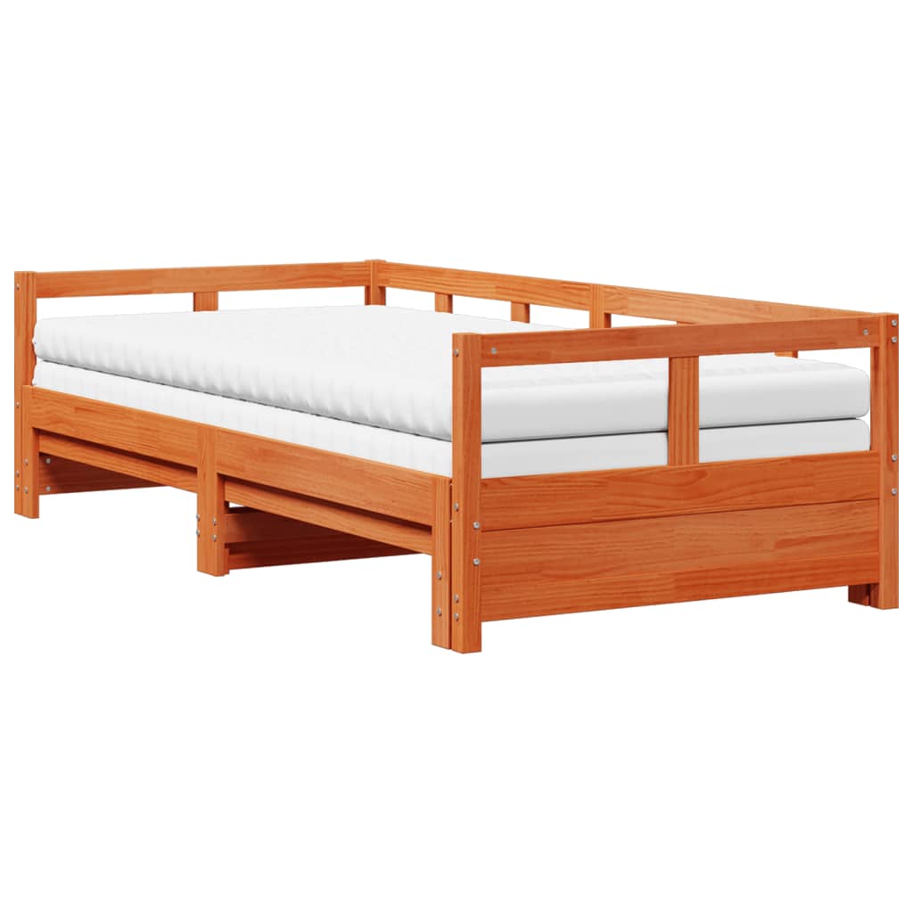 viaszbarna tömör fenyő kihúzható kanapéágy matracokkal 90x190cm