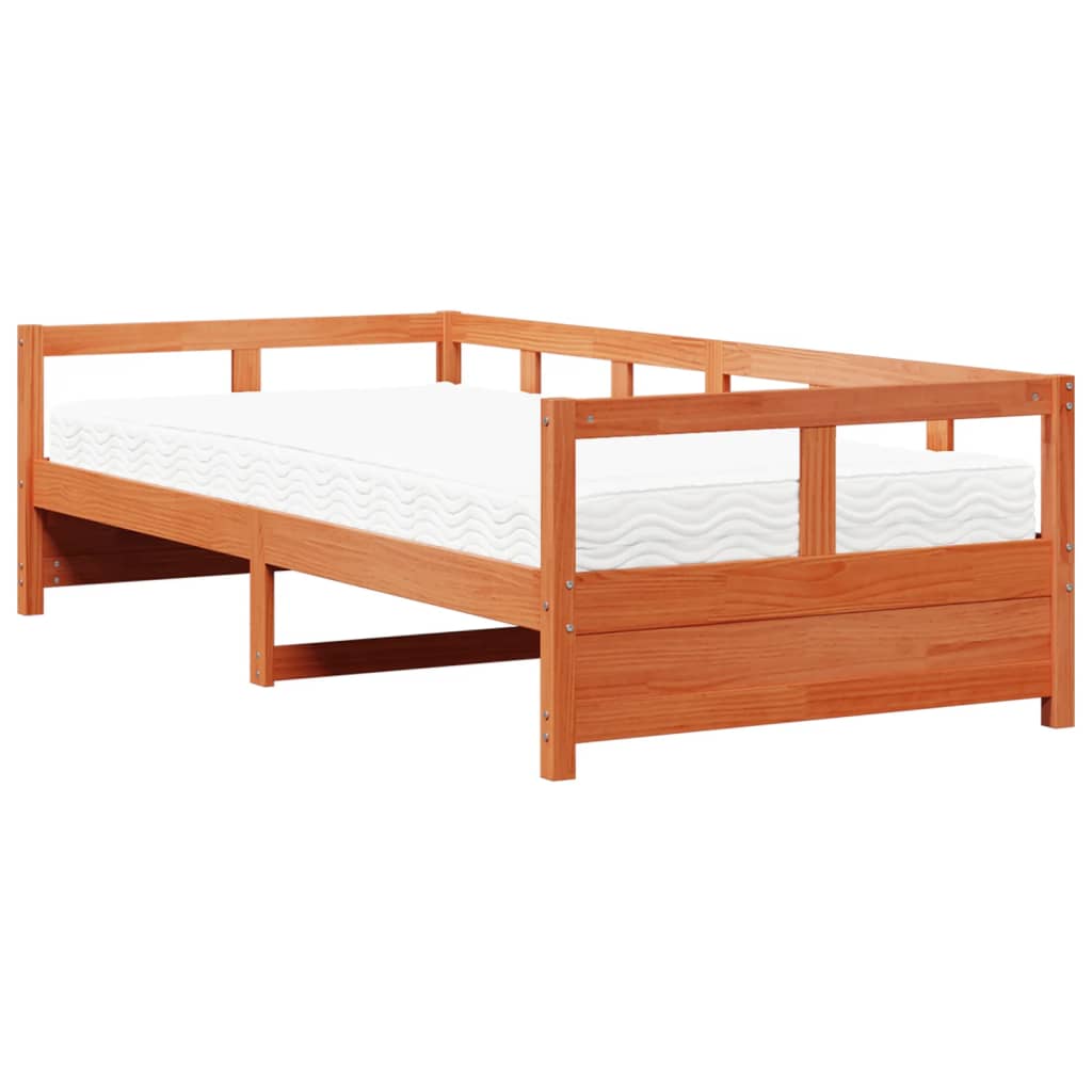 viaszbarna tömör fenyőfa kanapéágy matraccal 80 x 200 cm