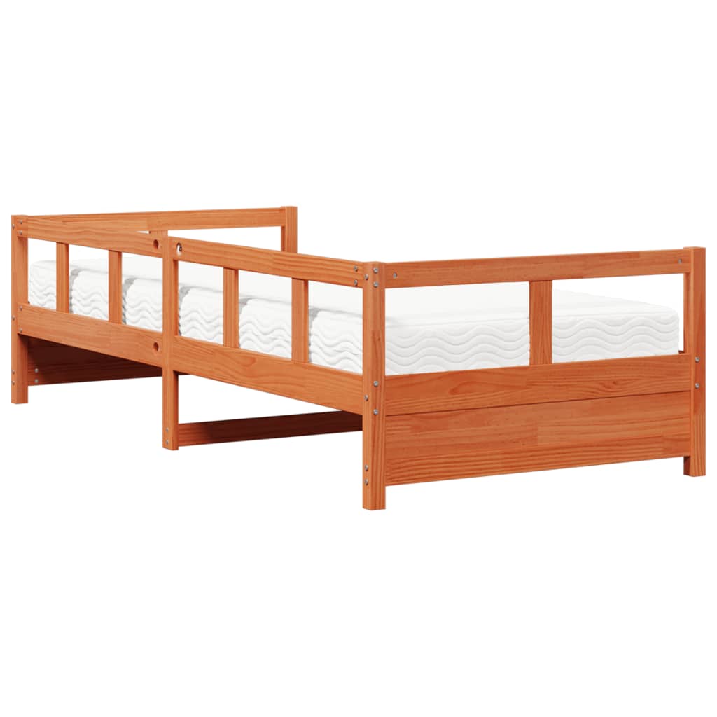 viaszbarna tömör fenyőfa kanapéágy matraccal 80 x 200 cm