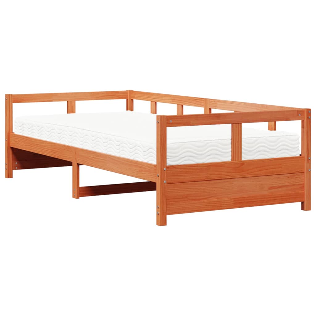 viaszbarna tömör fenyőfa kanapéágy matraccal 90 x 200 cm