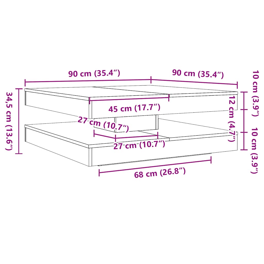 füstös tölgy dohányzóasztal 360 fokban forgatható 90x90x34,5 cm