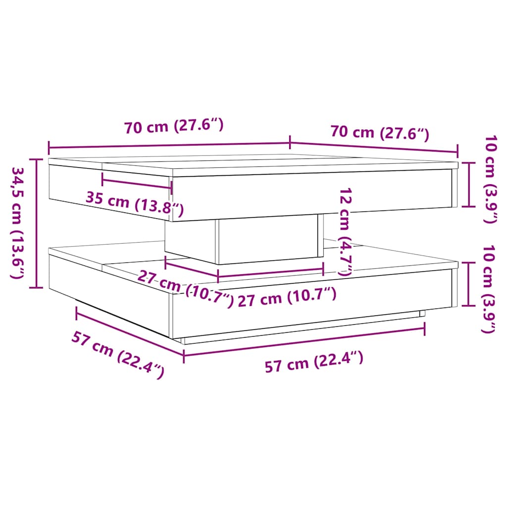 fekete dohányzóasztal 360 fokban forgatható 70x70x34,5 cm