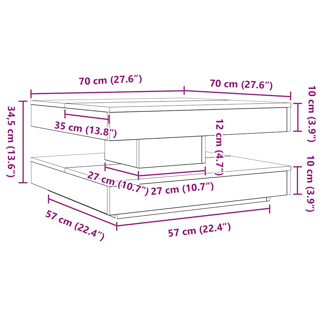 füstös tölgy dohányzóasztal 360 fokban forgatható 70x70x34,5 cm